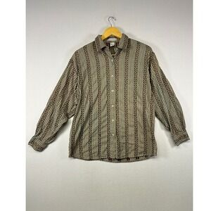 Cottagecore Indie Maggie & Max Womens M Beige Floral Striped Cotton Shirt